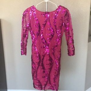 Hot Pink Lace and Sequin Mini Dress